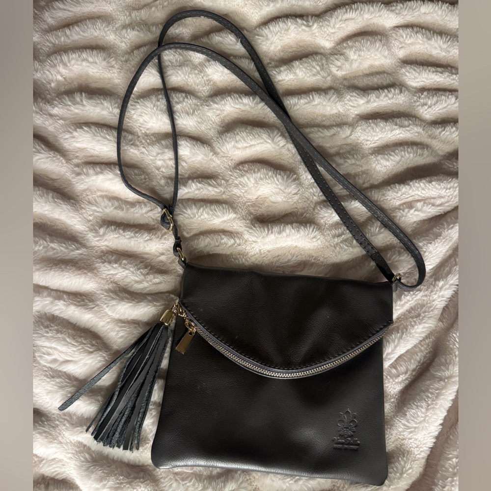 Vera Pelle Grey Leather Crossbody Bag